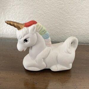 Vintage White Ceramic Unicorn Figurine with Gold Horn